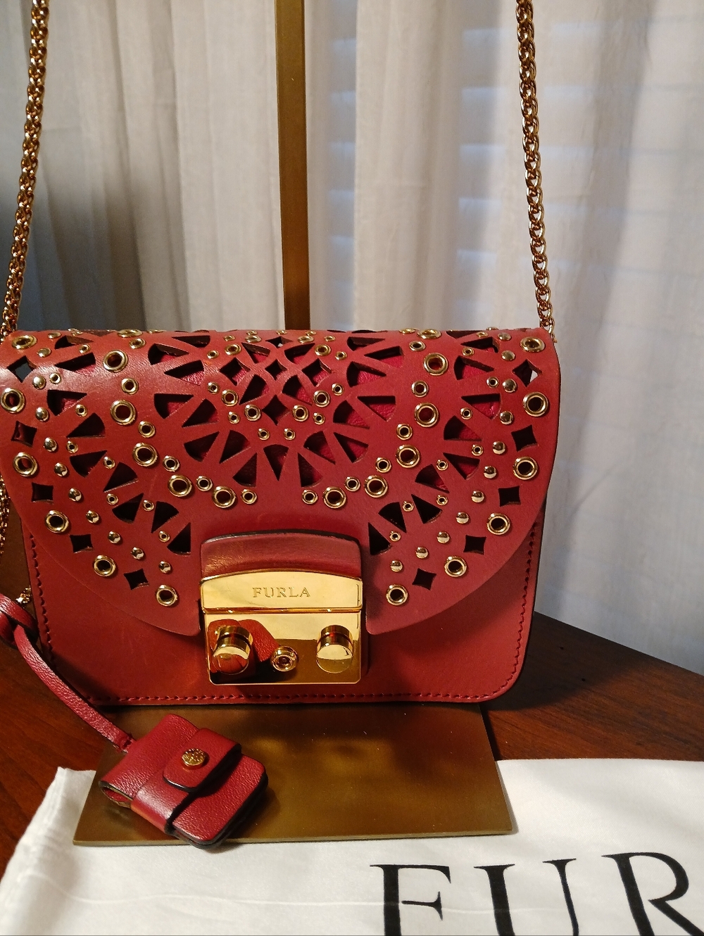 Furla Metropolis Mini Avio Bolera Red Laser Cut Leather - Picture 2 of 11